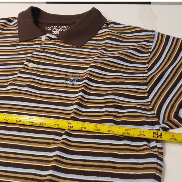 BEVERLY Hills Polo Club Polo Shirt Brown Blue
Striped Mens Size XL 100% Co - Picture 7 of 10